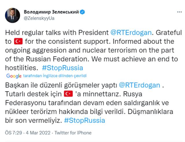 Son Dakika: Cumhurbaşkanı Erdoğan'la görüşen Ukrayna lideri Zelenski: Türkiye'nin istikrarlı desteği için minnettarız