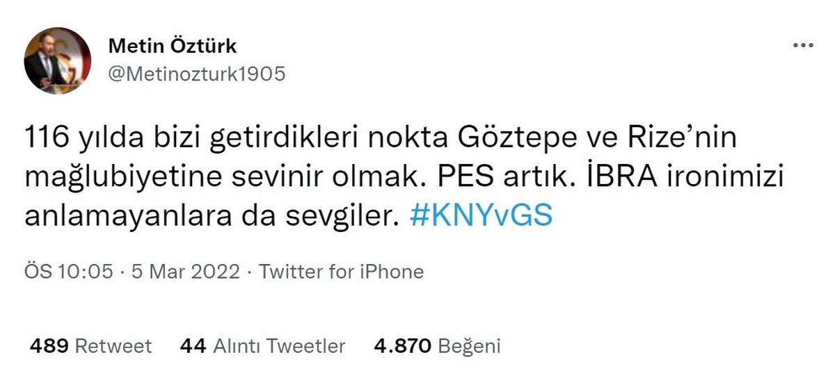 Metin Öztürk: "Göztepe ve Rize\'nin mağlubiyetine sevinir olmak, pes artık!"