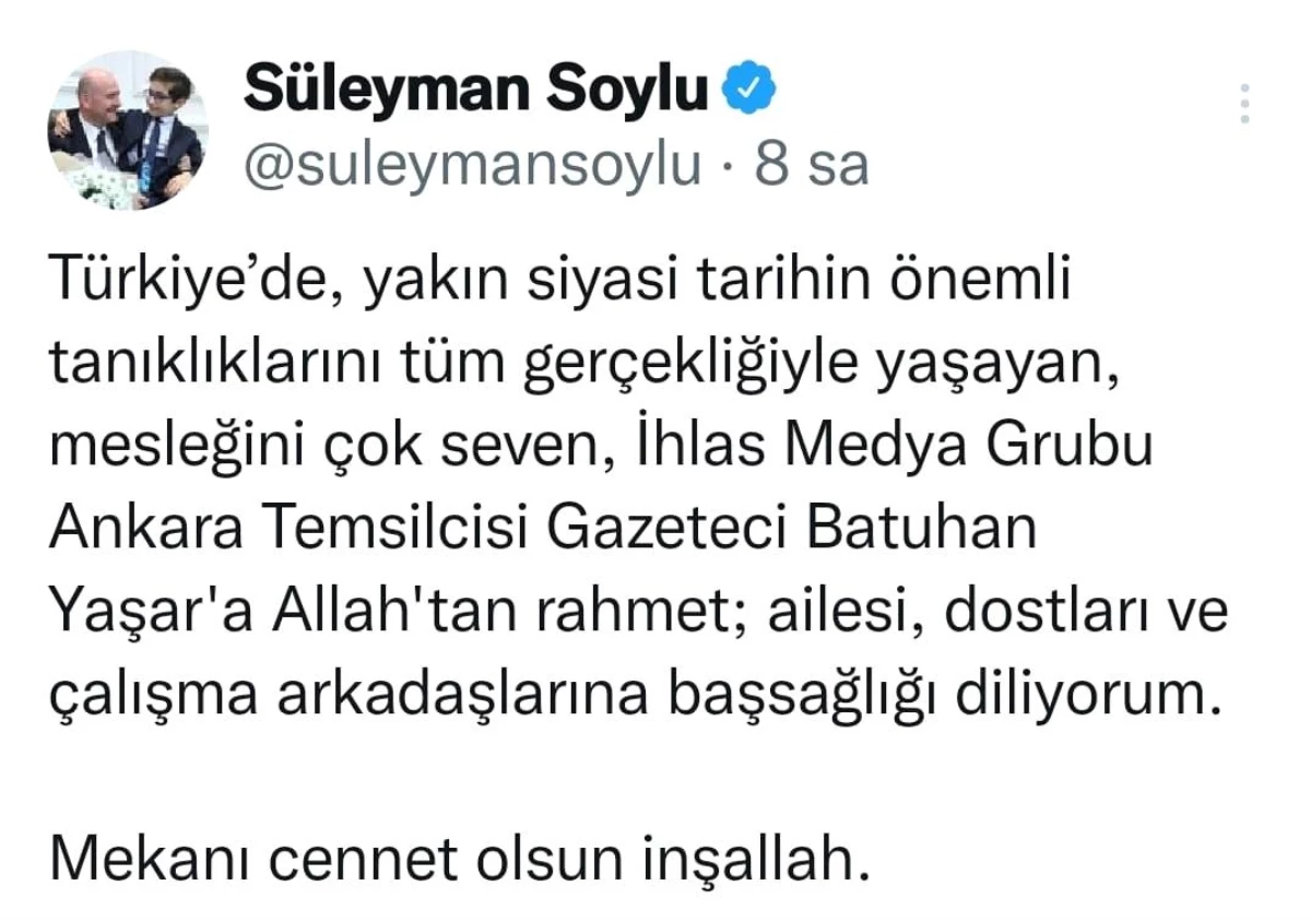 İhlas Medya Grubu Ankara Temsilcisi Batuhan Yaşar için başsağlığı mesajları