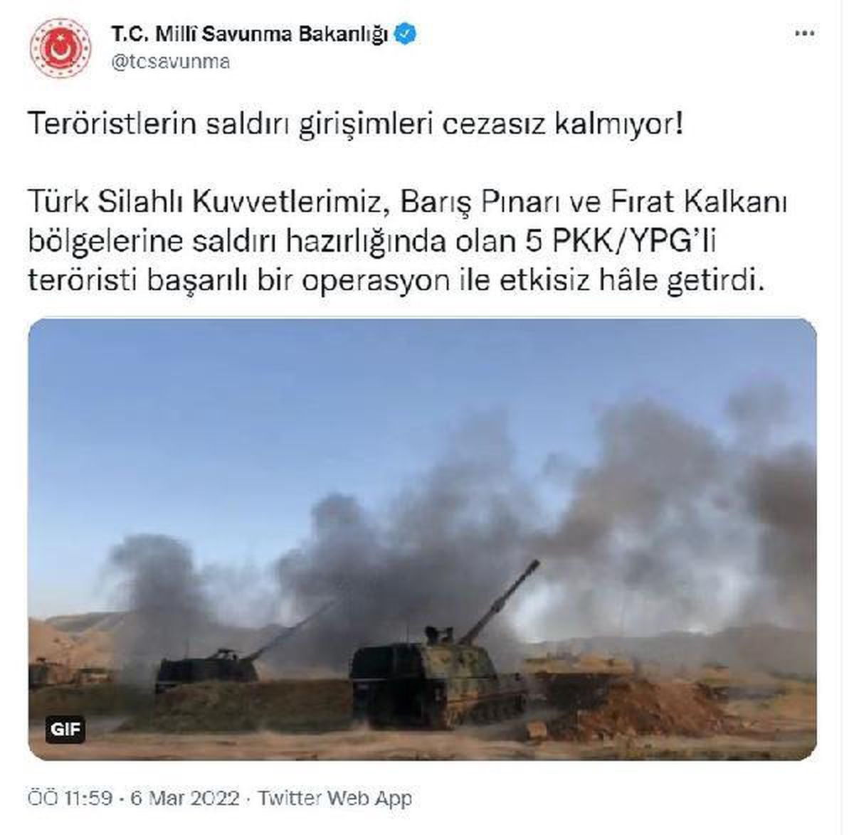 MSB: 5 PKK/YPG\'li etkisiz hale getirildi