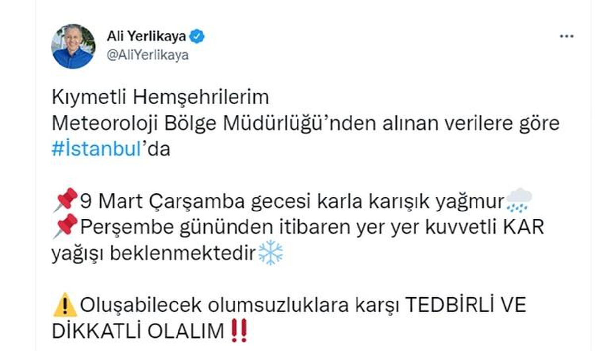 İstanbul Valisi Yerlikaya\'dan kar yağışı uyarısı