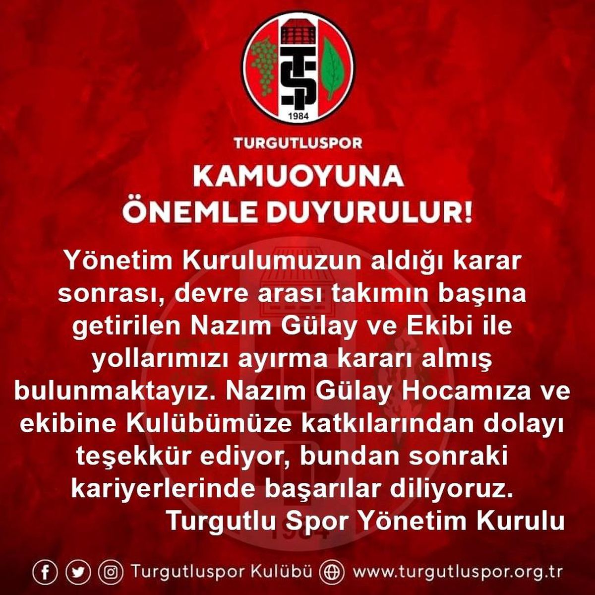 Turgutluspor Nazım Gülay ile yollarını ayırdı