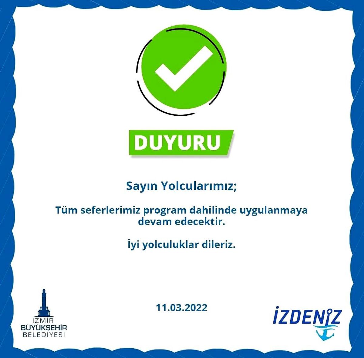 İzmir\'de deniz seferleri normale döndü