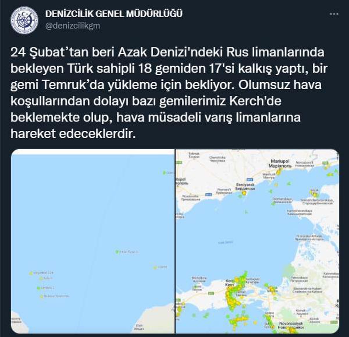 Rus limanlarında bekleyen 18 gemiden 17\'si kalkış yaptı