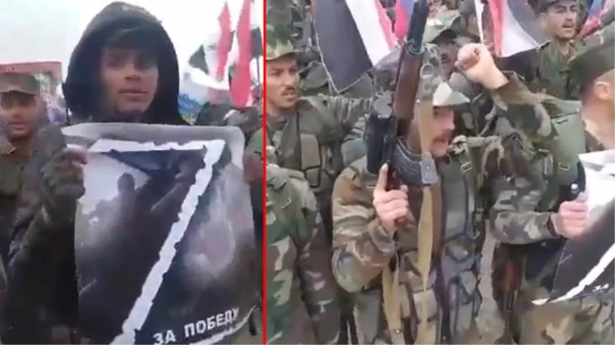 Suriye\'de Putin\'e destek gösterisi: Ellerinde Rusya ve Suriye bayrakları vardı