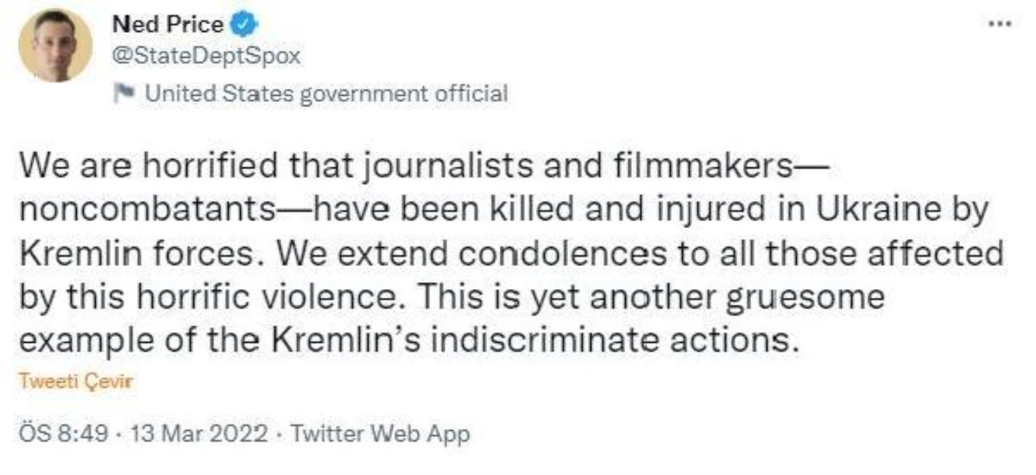 Dünya liderlerinden Kiev\'de öldürülen ABD\'li gazeteci için taziye mesajları