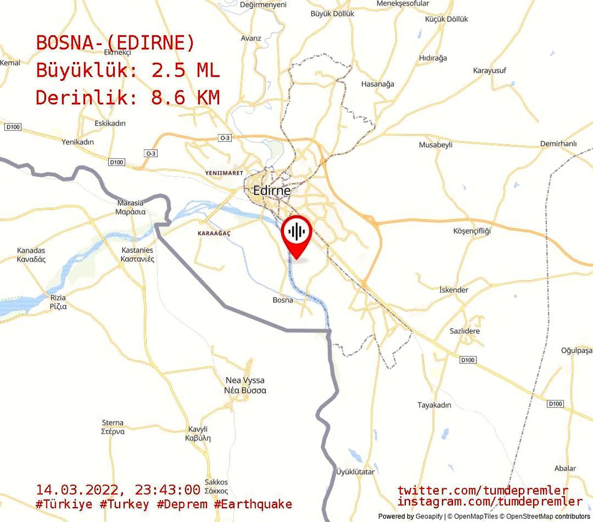 Edirne\'de 2.5 büyüklüğünde deprem yaşandı
