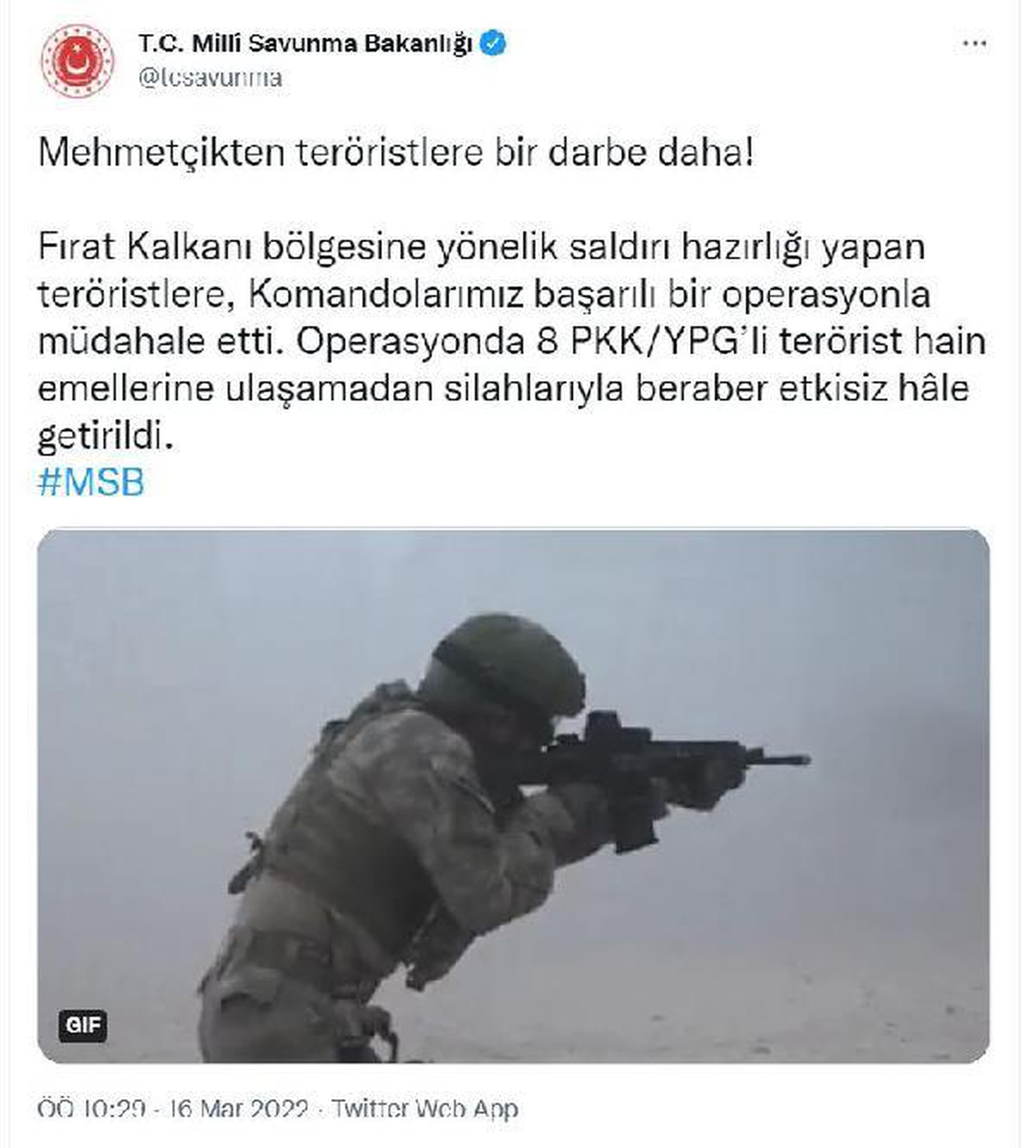 Fırat Kalkanı bölgesinde 8 terörist etkisiz hale getirildi