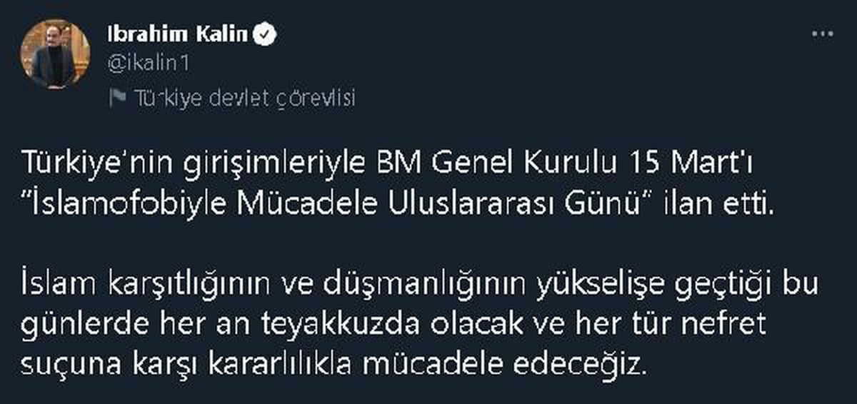Sözcü Kalın\'dan, \'İslamofobiyle Mücadele Uluslararası Günü\' açıklaması