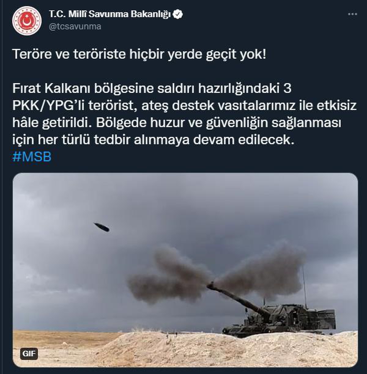 MSB: 3 PKK/YPG\'li terörist etkisiz hale getirildi