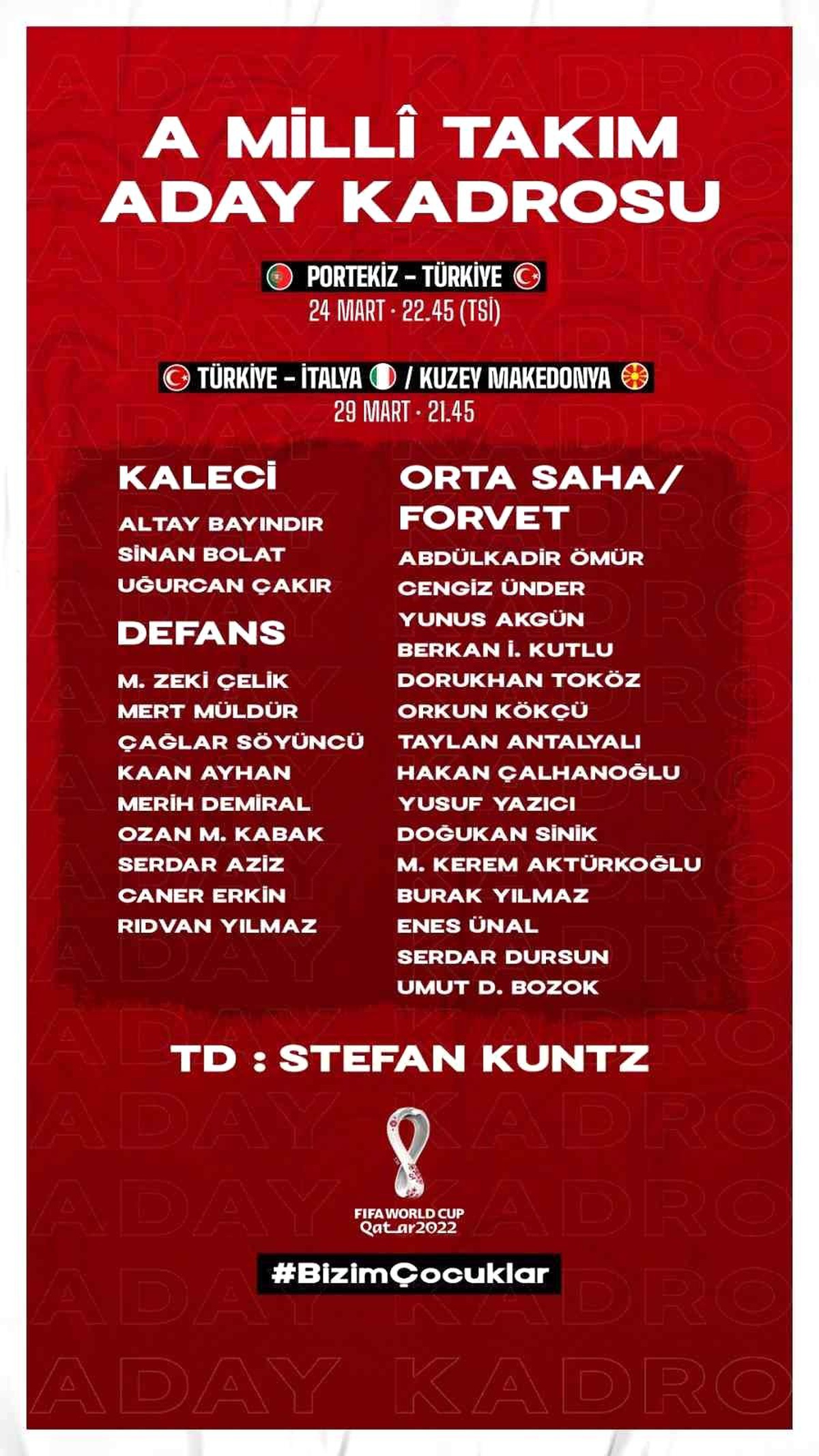 A Milli Futbol Takımı, 20 Mart\'ta İstanbul\'da toplanacak