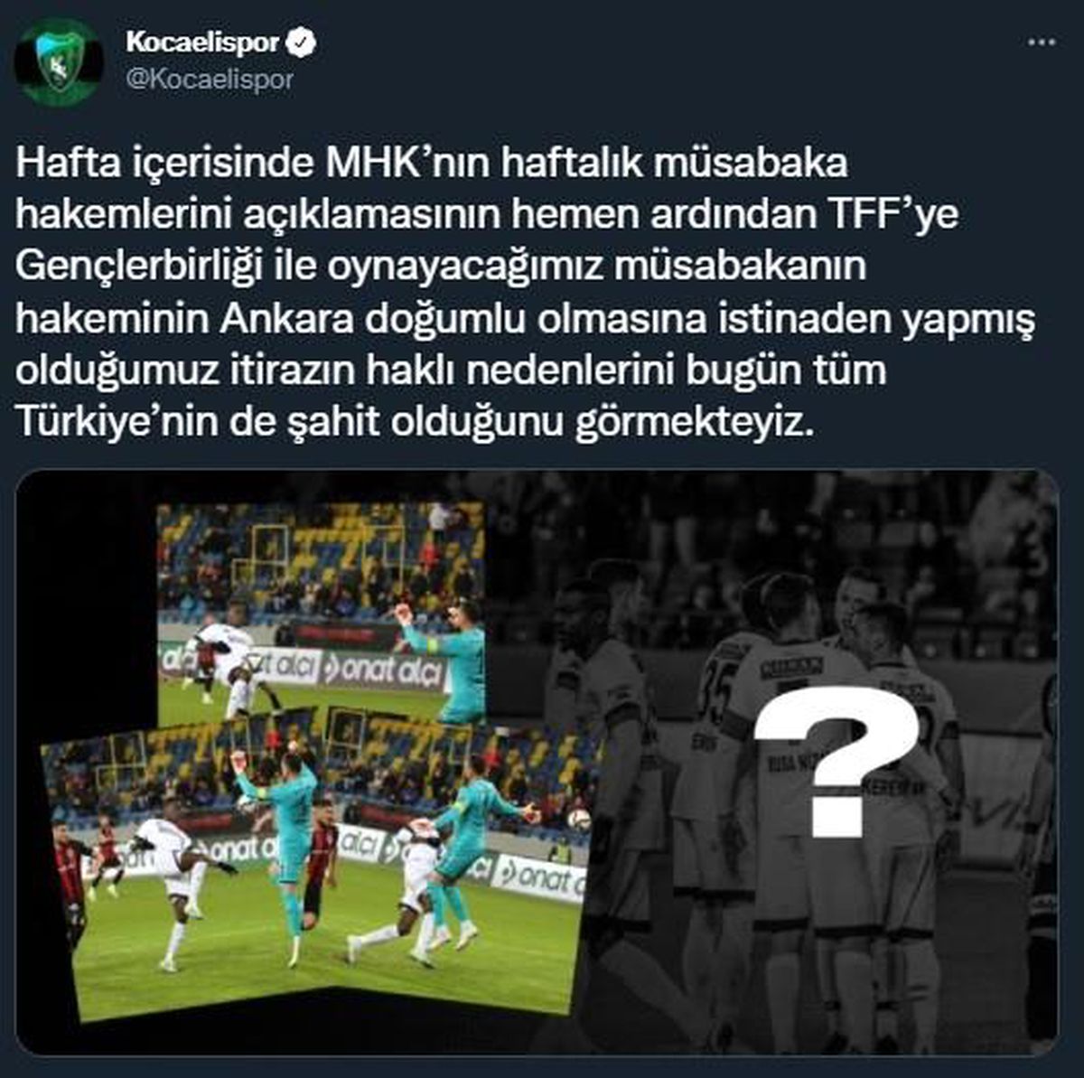 Kocaelispor\'dan hakem isyanı