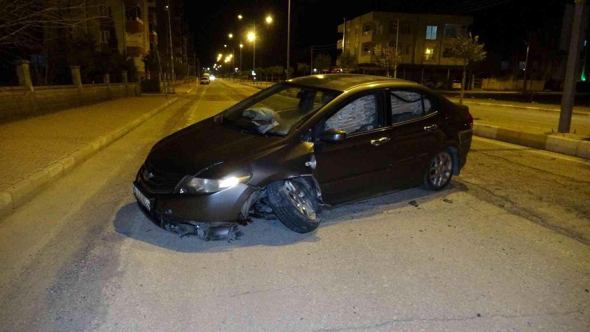 Otomobille köpeğe çarpmamak için refüje çarptı