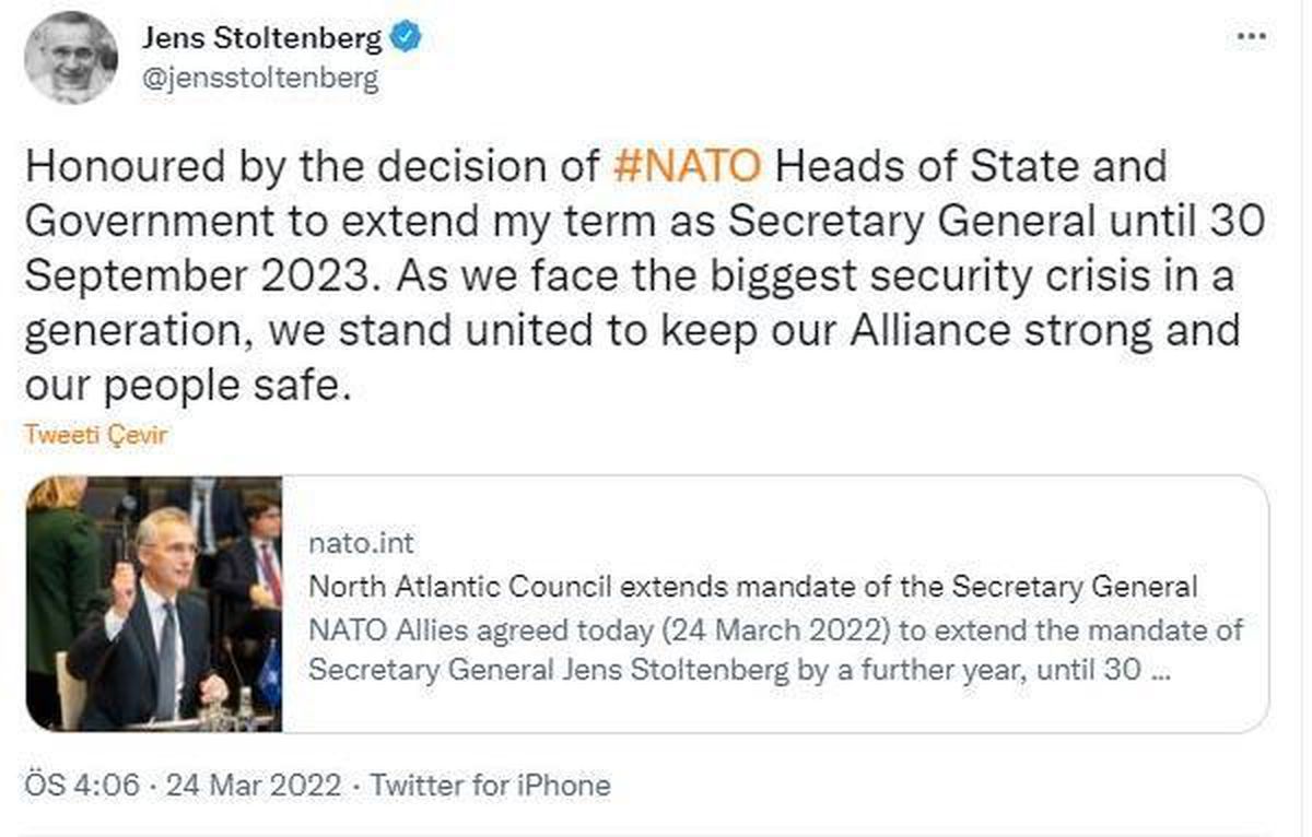 Stoltenberg\'in görevi süresi 2023\'e kadar uzatıldı