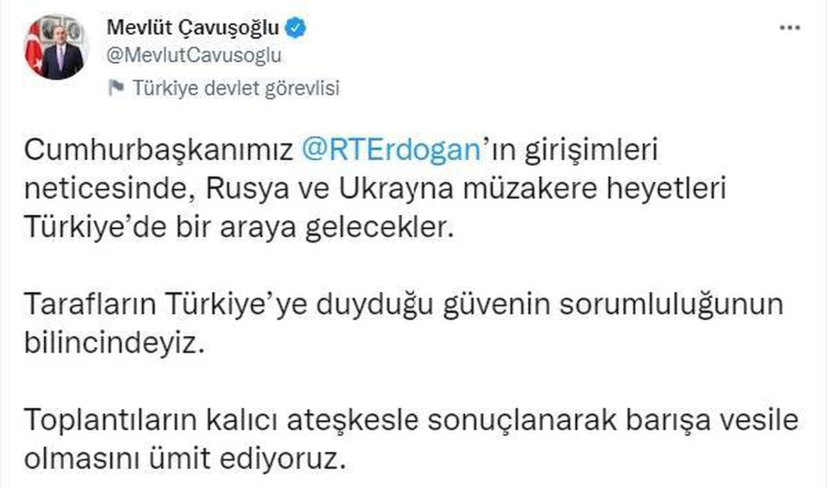 BAKAN ÇAVUŞOĞLU: TOPLANTILARIN BARIŞA VESİLE OLMASINI ÜMİT EDİYORUZ