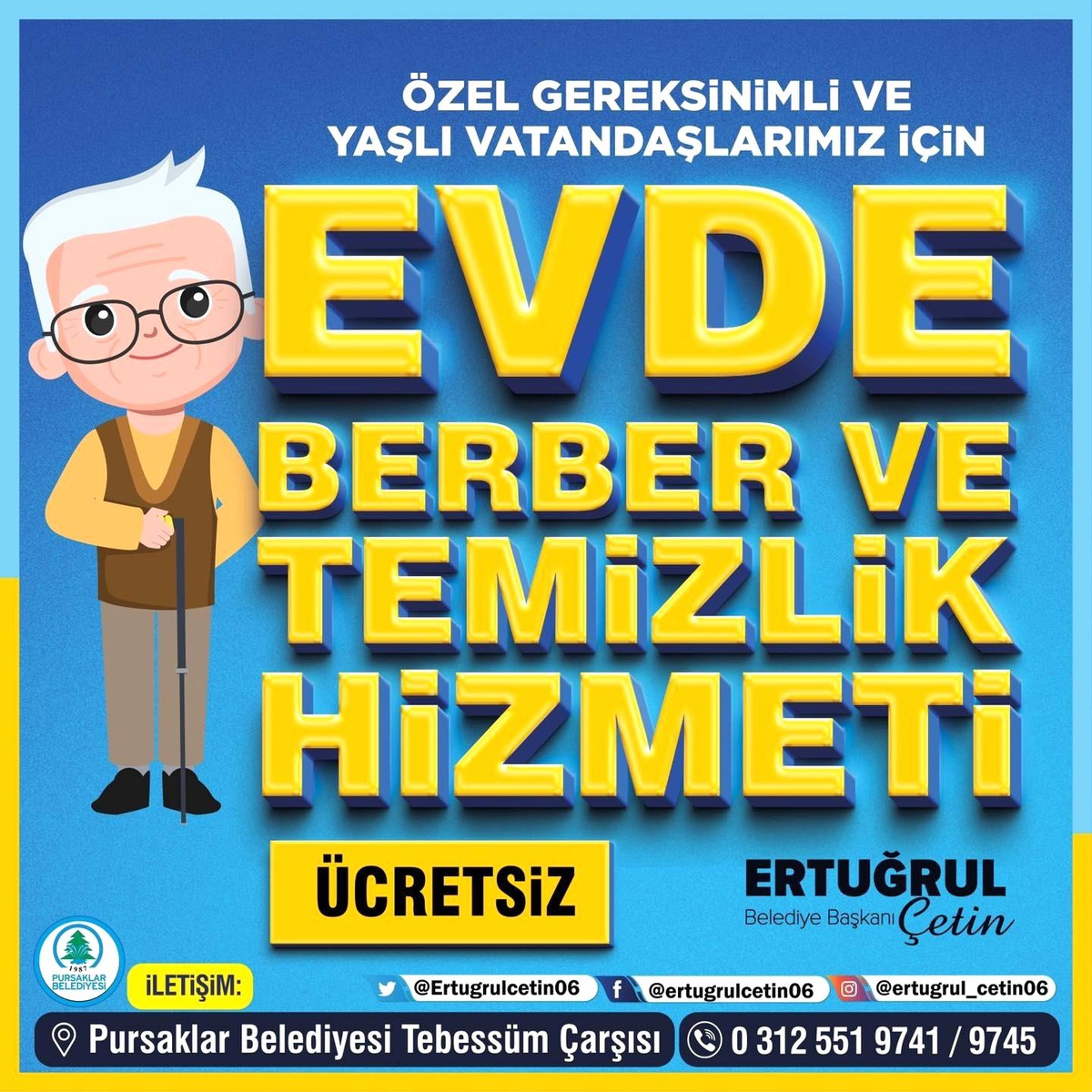 Pursaklar Belediyesinden özel gereksinimli ve yaşlı vatandaşlara yönelik ücretsiz temizlik hizmeti
