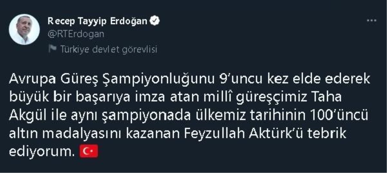 Cumhurbaşkanı Erdoğan, Avrupa şampiyonu olan güreşçileri tebrik etti