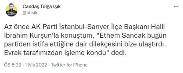 AK Parti'den ihracı istenen Ethem Sancak'ın istifasını verdiği iddia edildi