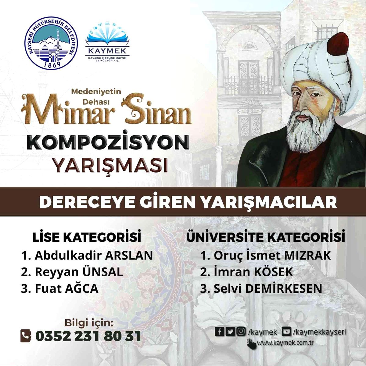 Kayseri\'de "Medeniyetin Dehası Mimar Sinan" kompozisyon yarışması sonuçlandı