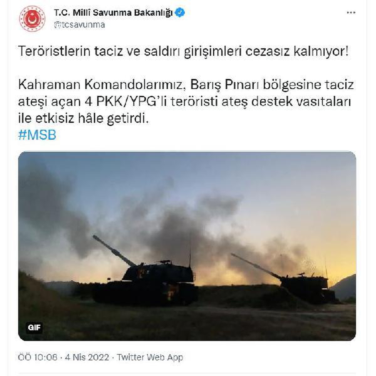 MSB: 4 PKK/YPG\'li terörist etkisiz hale getirildi