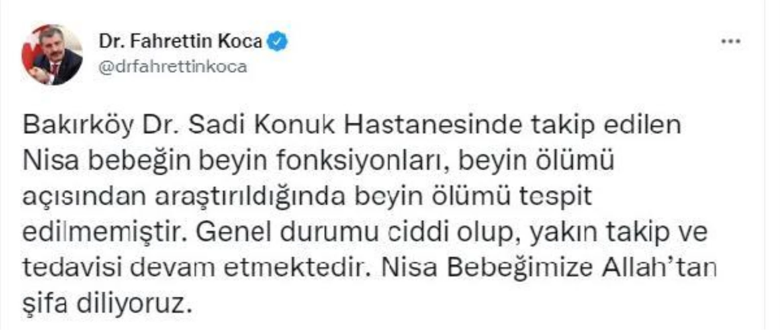 İSTANBUL-BAKAN KOCA\'DAN NİSA BEBEĞİN SAĞLIK DURMUNA İLİŞKİN YENİ AÇIKLAMA