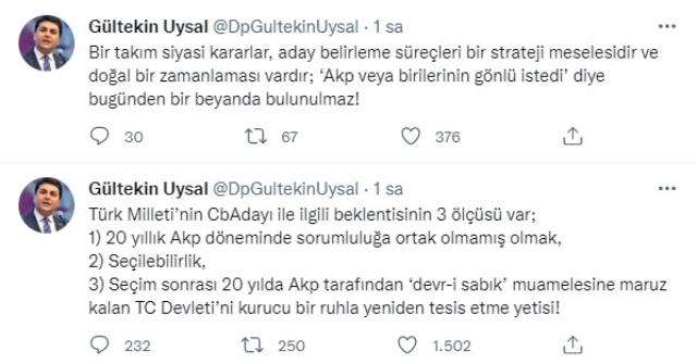 6'lı masanın ortağı Gültekin Uysal, muhalefetin cumhurbaşkanı adayının 3 kriterini paylaştı! İlk madde kriz çıkarır