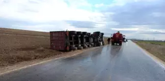 Seyitgazi'de yol kenarın devrilen tırın sürücüsü yaralandı