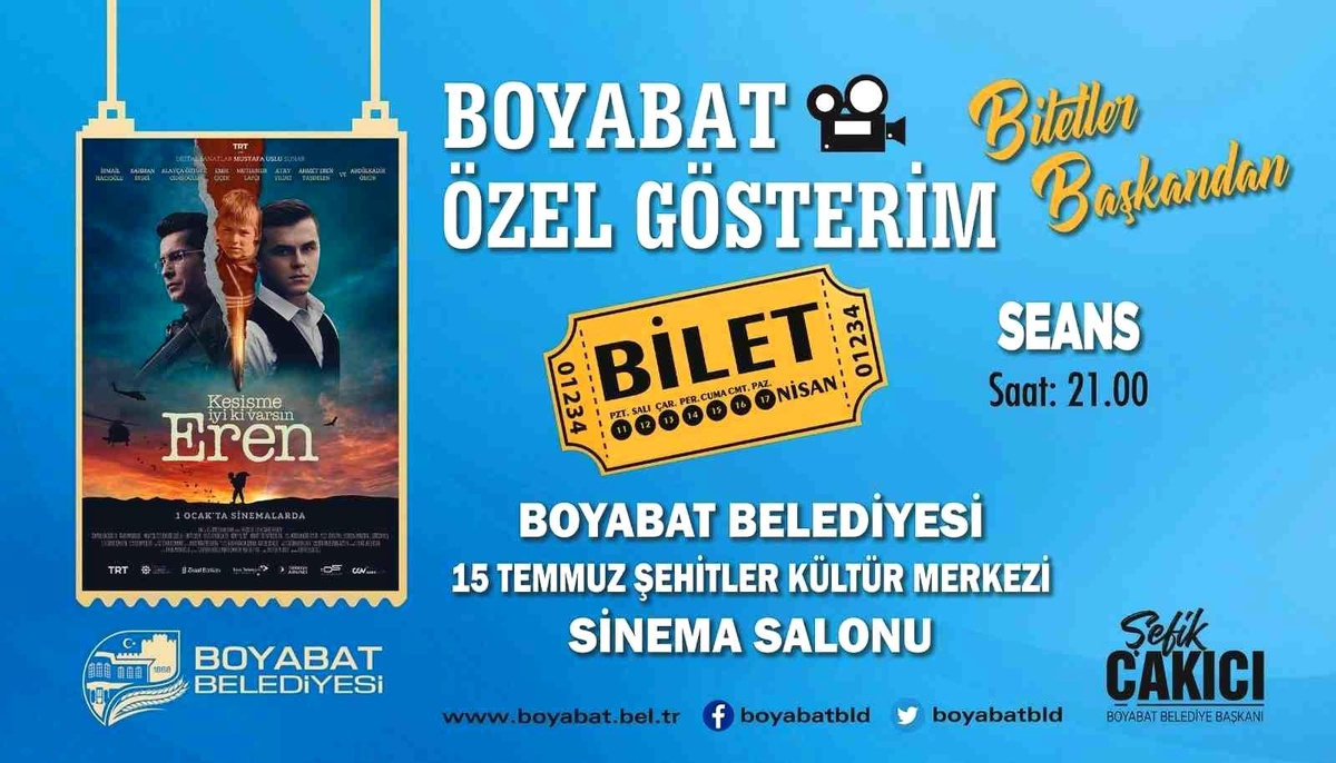 Boyabat\'ta kamu personeline \'Kesişme: İyi Ki Varsın Eren\' filmi ücretsiz