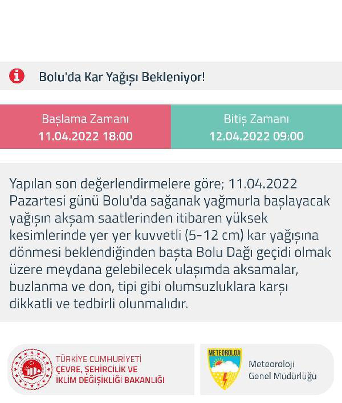 Meteoroloji Genel Müdürlüğü\'nden Bolu Dağı geçişi için \'kar\' uyarı