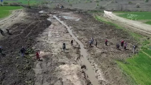 Asfalt şantiyesinden tarlalara akan zifti temizleme çalışması yarın tamamlanacak