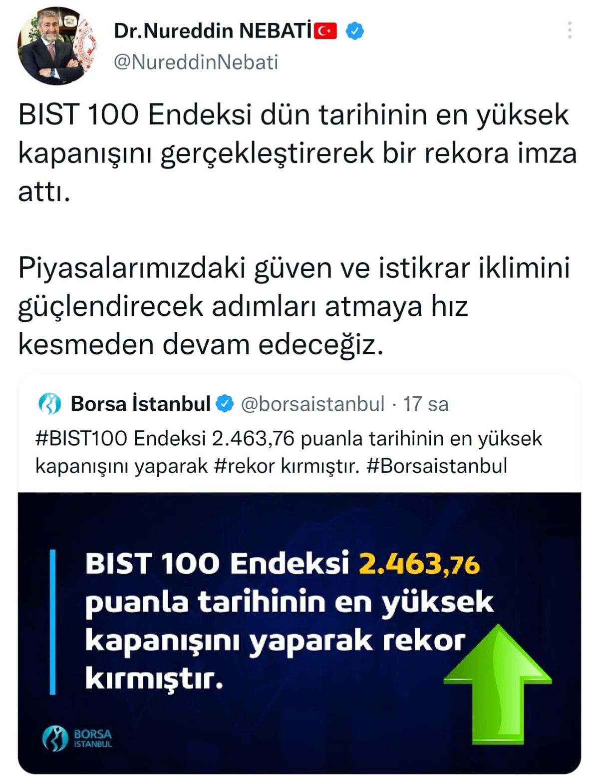 Bakan Nebati\'den Borsa İstanbul paylaşımı