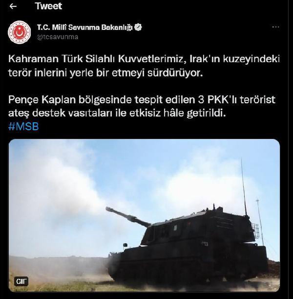 MSB: 3 PKK\'lı terörist etkisiz hale getirildi