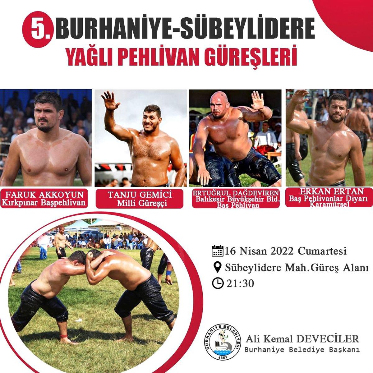 5. Burhaniye Sübeylidere Yağlı Pehlivan Güreşi 16 Nisan 2022 tarihinde yapılacak