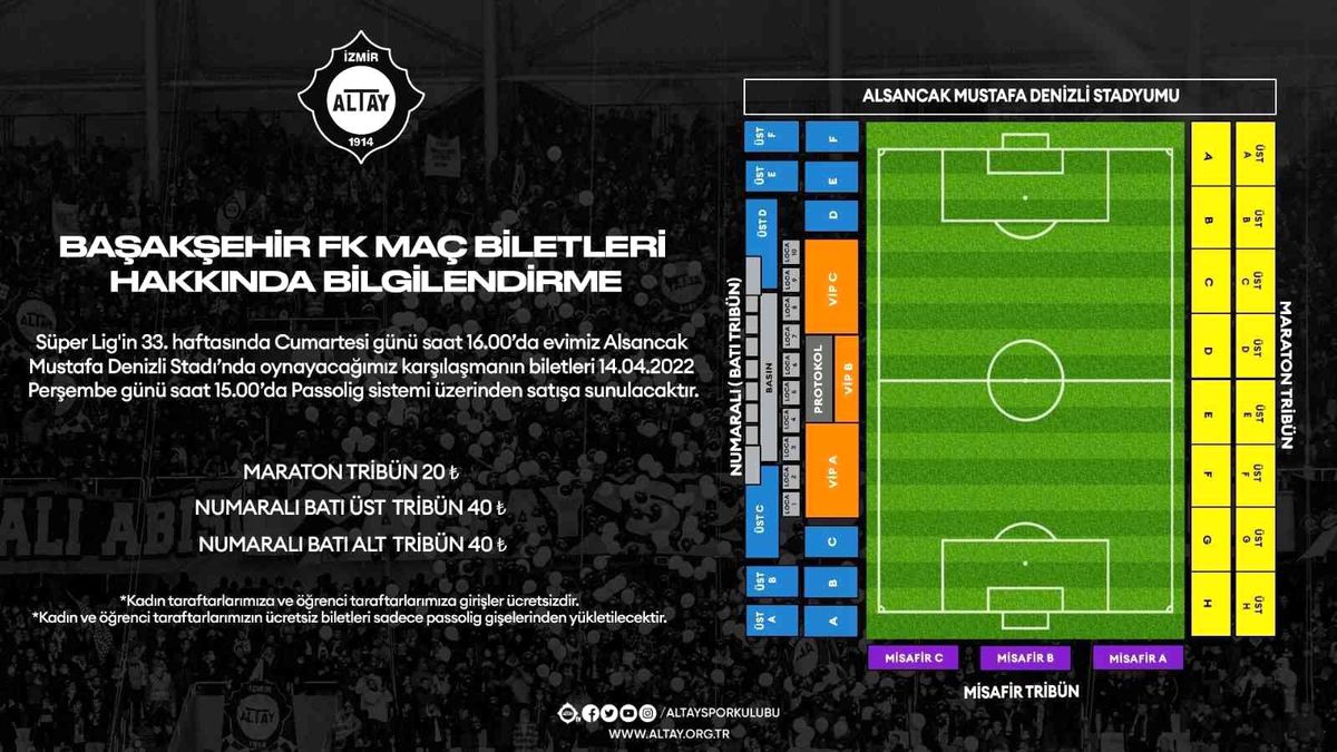 Altay Başakşehir maçının biletleri satışta
