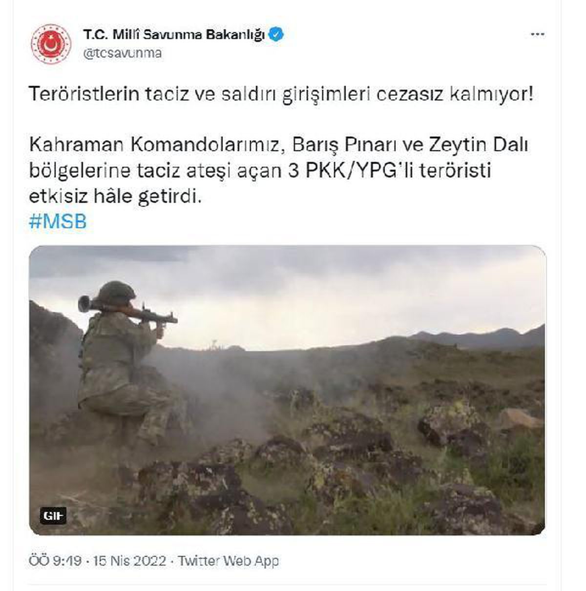 Son dakika haberleri: MSB: 3 PKK/YPG\'li terörist etkisiz hale getirildi