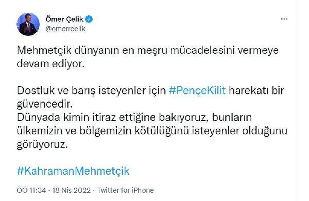 AK Parti\'li Çelik: Pençe Kilit harekatı bir güvencedir