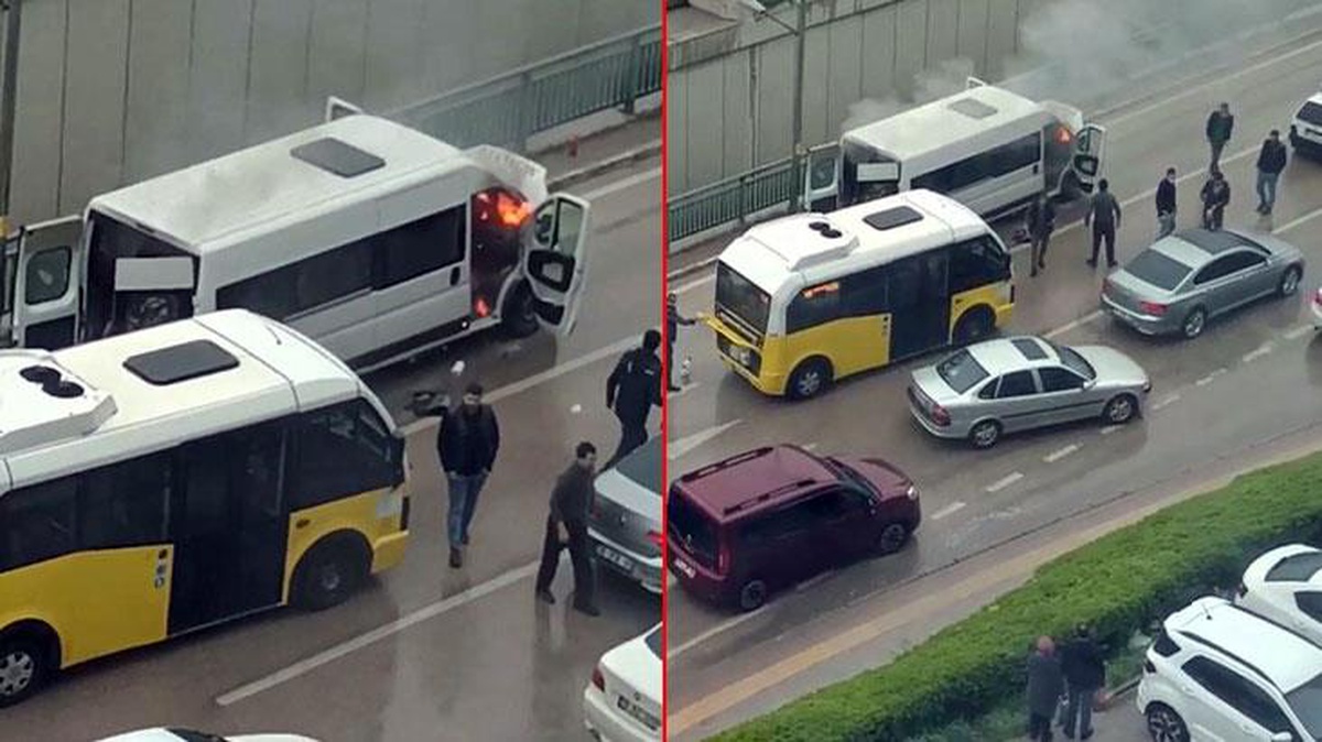 Bursa\'da işçi servisi alev aldı, yolcular canını zor kurtardı!