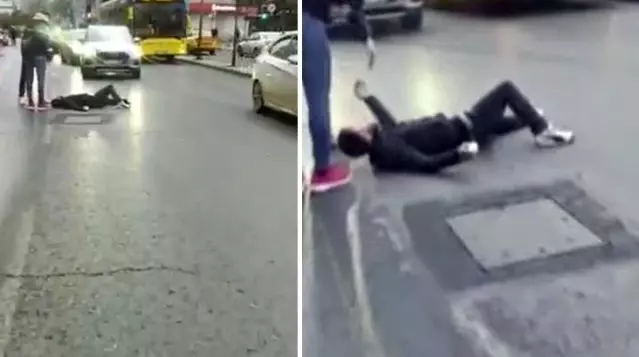 Bu kadarı da pes! Dilenci, kendini arabanın önüne atarak bayılma numarası yaptı