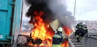 Makaslayan tır alev alev yandı, TEM otoyolu 2 saat trafiğe kapandı