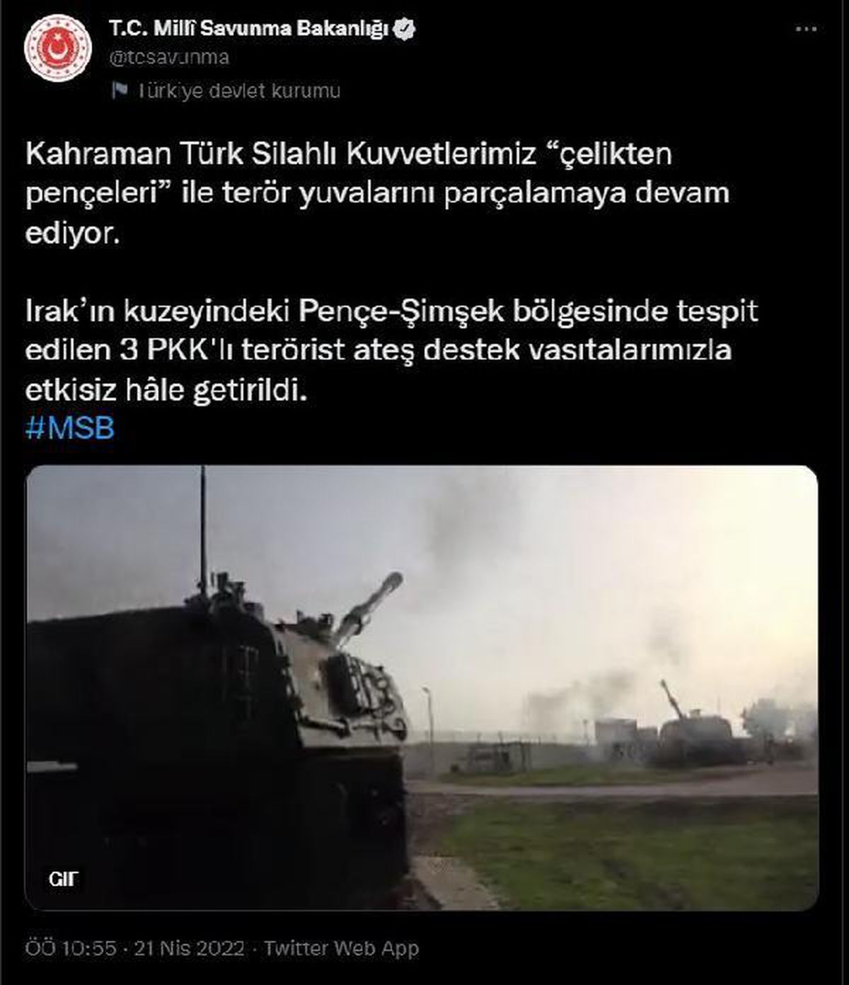 MSB: 3 PKK\'lı terörist etkisiz hale getirildi