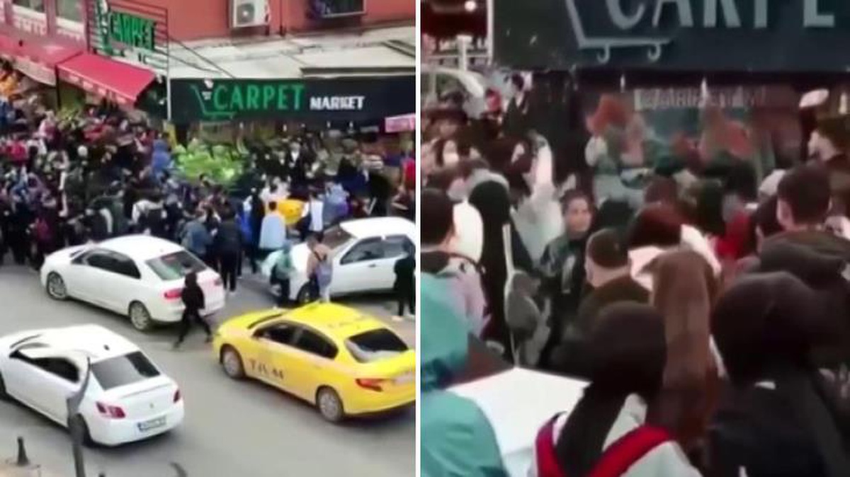 20 kişilik iki kız grubu birbirine girdi, tekme ve yumruklar havada uçuştu