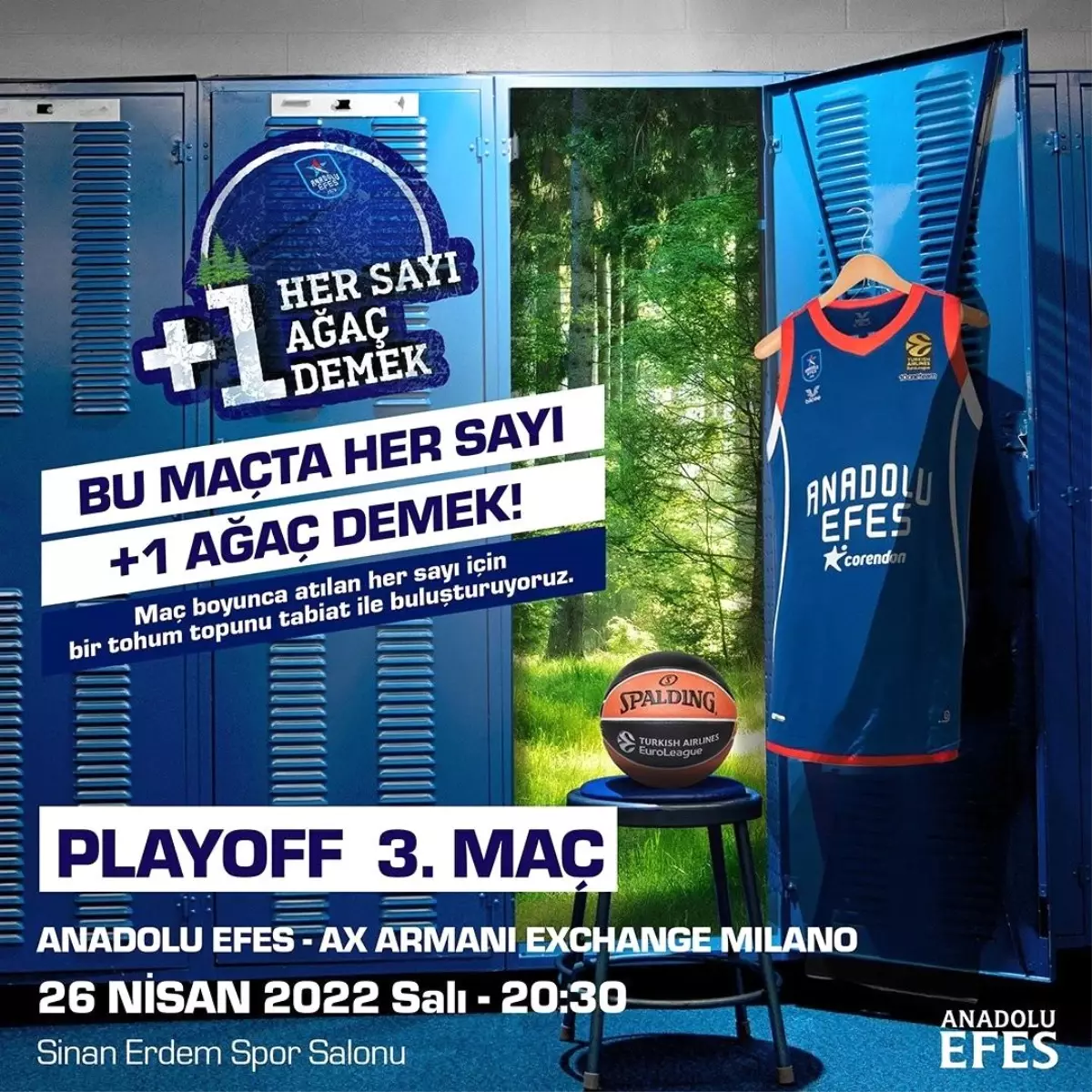 Anadolu Efes iş birliğinde yapılan \'Her Sayı +1 Ağaç Demek\' projesi, play-off\'ta da devam edecek