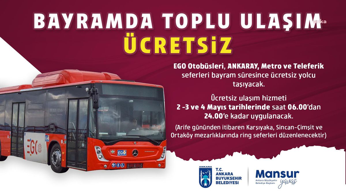 Başkent\'te Ramazan Bayramı\'nda Toplu Ulaşım Ücretsiz Olacak