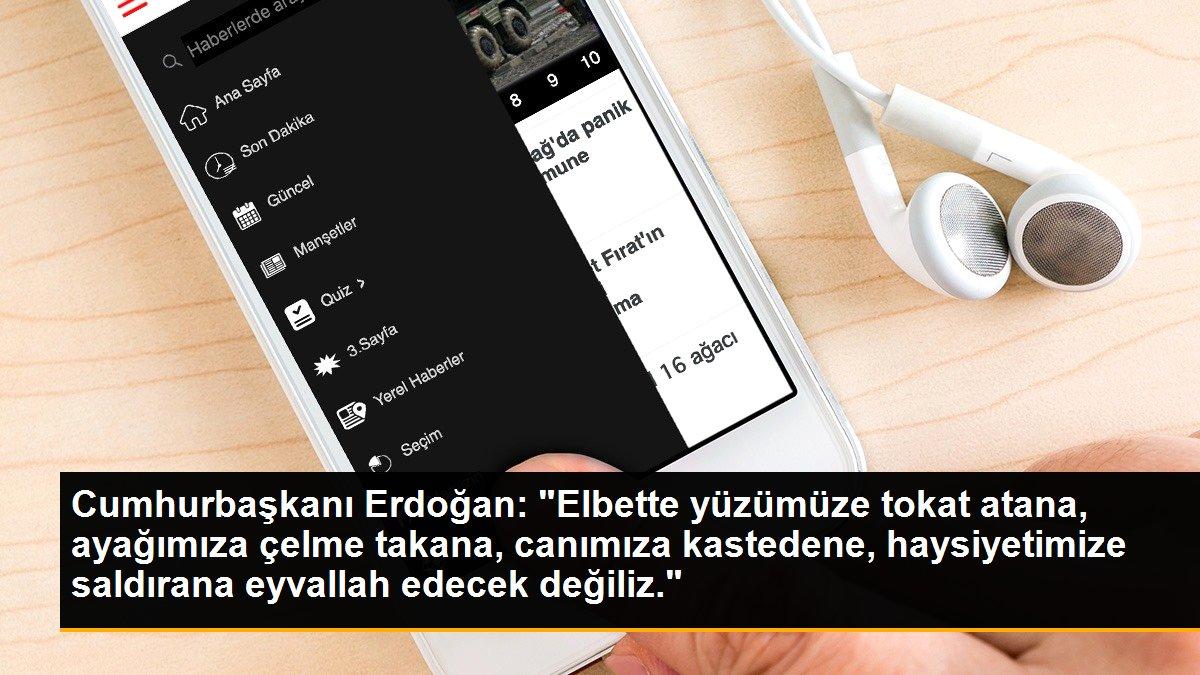 Cumhurbaşkanı Erdoğan: "Elbette yüzümüze tokat atana, ayağımıza çelme takana, canımıza kastedene, haysiyetimize saldırana eyvallah edecek değiliz."