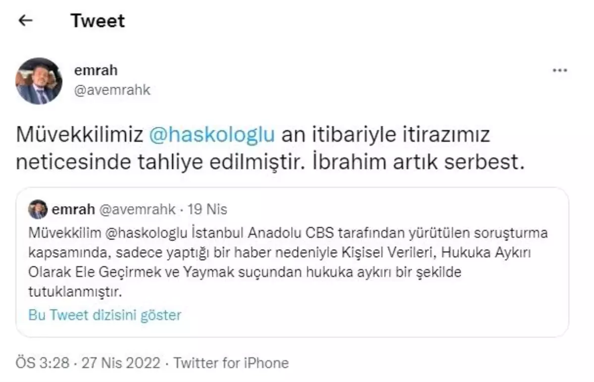 İbrahim Haskoloğlu tahliye oldu