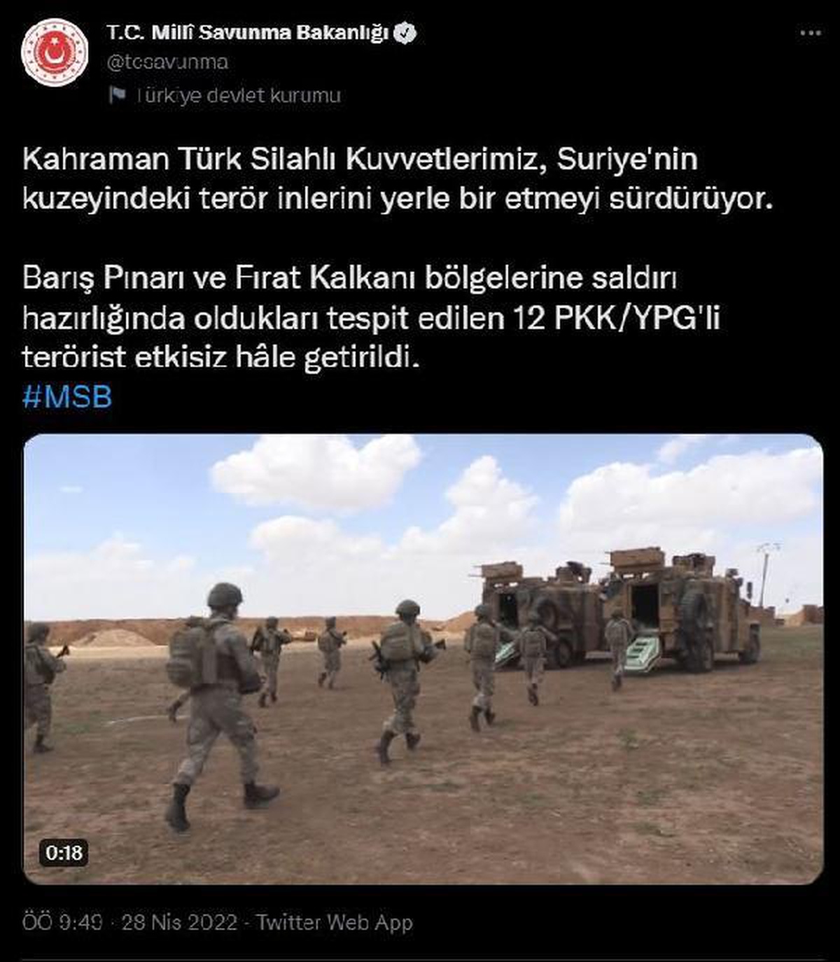 Son dakika haberleri: MSB: 12 PKK/YPG\'li terörist etkisiz hale getirildi