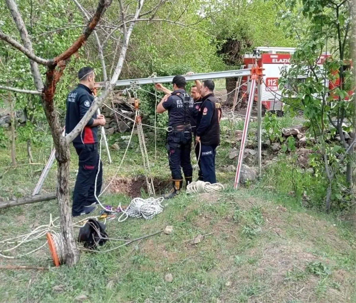 Elazığ\'da kuyuya düşen inek kurtarıldı