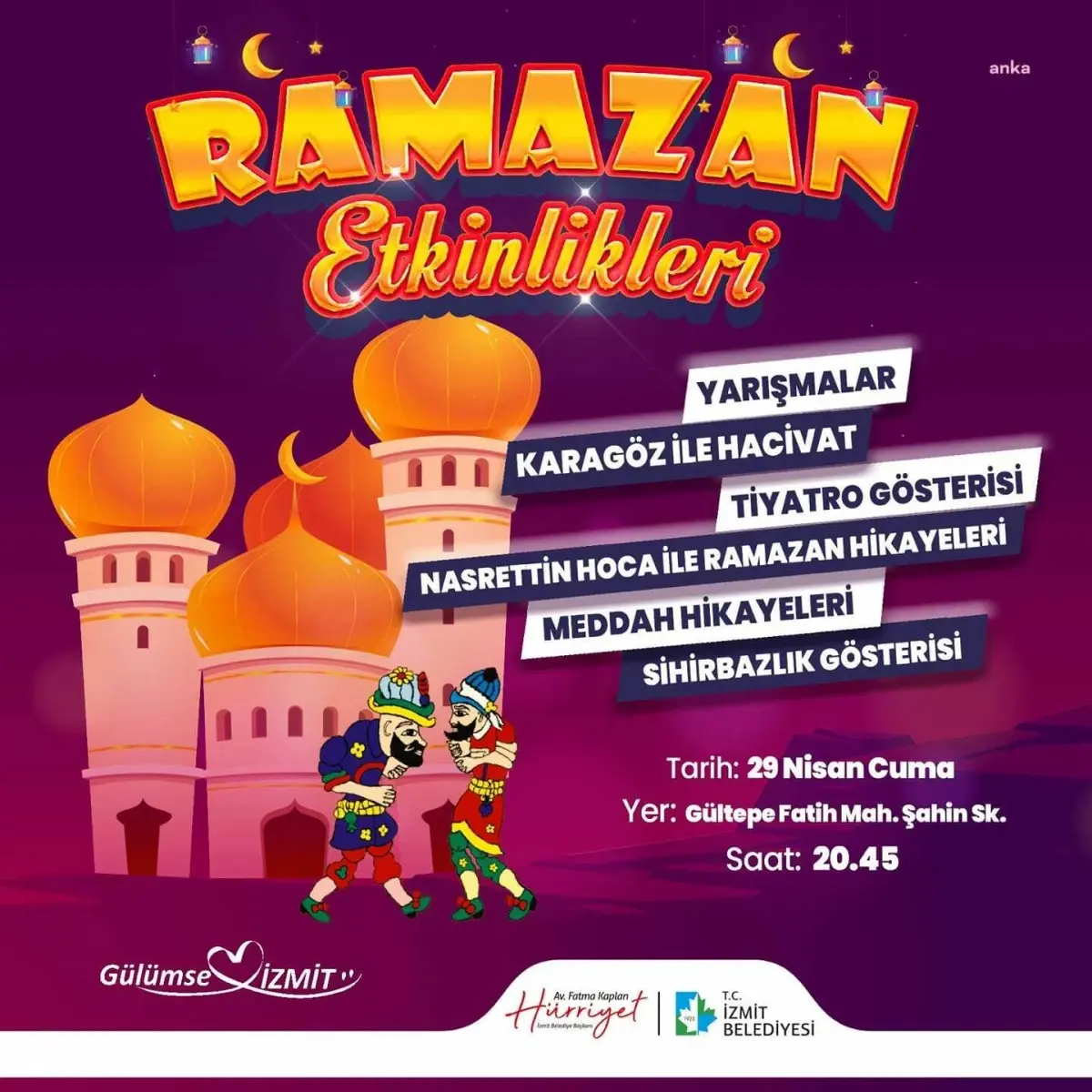 İzmit\'te Ramazan Etkinlikleri Bu Akşam İki Farklı Mahallede Gerçekleşecek