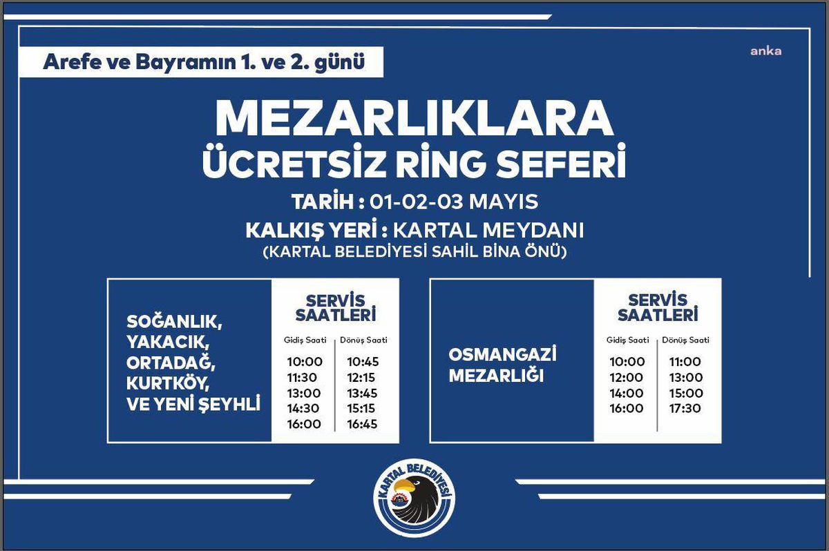 Kartal Belediyesinden Ramazan Bayramı\'nda mezarlıklara ücretsiz ulaşım hizmeti