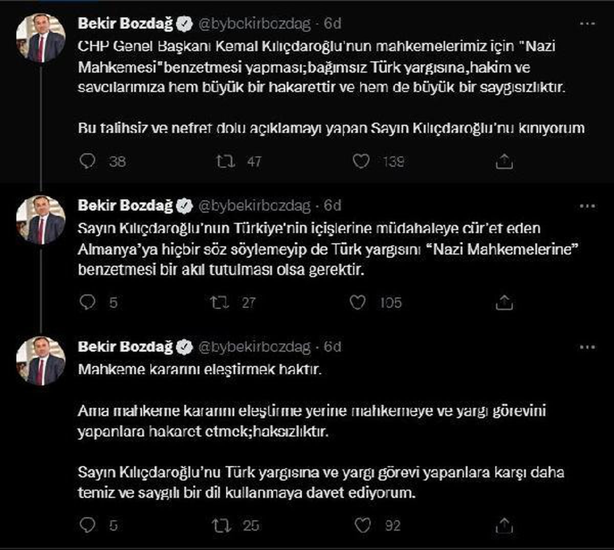 Adalet Bakanı Bozdağ\'dan, CHP Genel Başkanı Kılıçdaroğlu\'na tepki Açıklaması